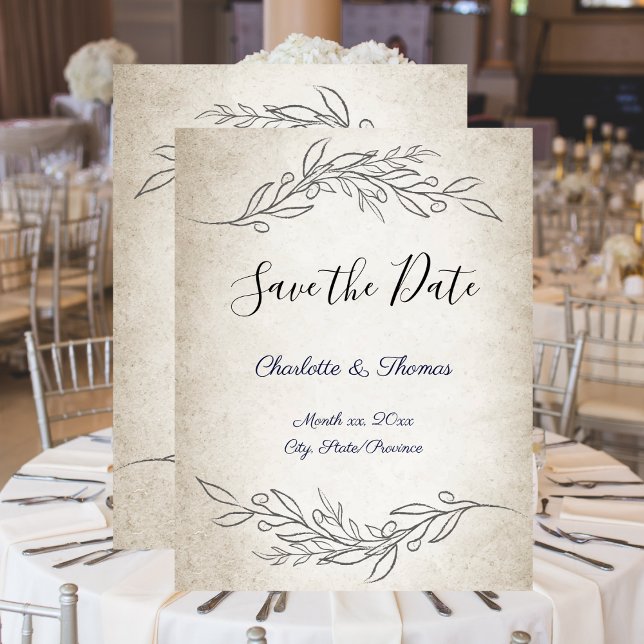 Reserva La Fecha Elegante Boda Salva La Fecha (Wedding Engagement Save The Date Elegant Leaf)