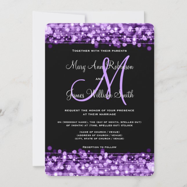 Reserva La Fecha Elegante Boda Salvar La Fecha Esparce Morado (Anverso)