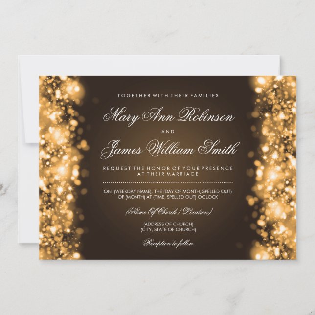 Reserva La Fecha Elegante Boda Salvar La Luces De Fecha Oro (Anverso)