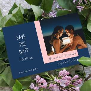 Reserva La Fecha Elegante Boda sencillo de fotografía rosa azul mod