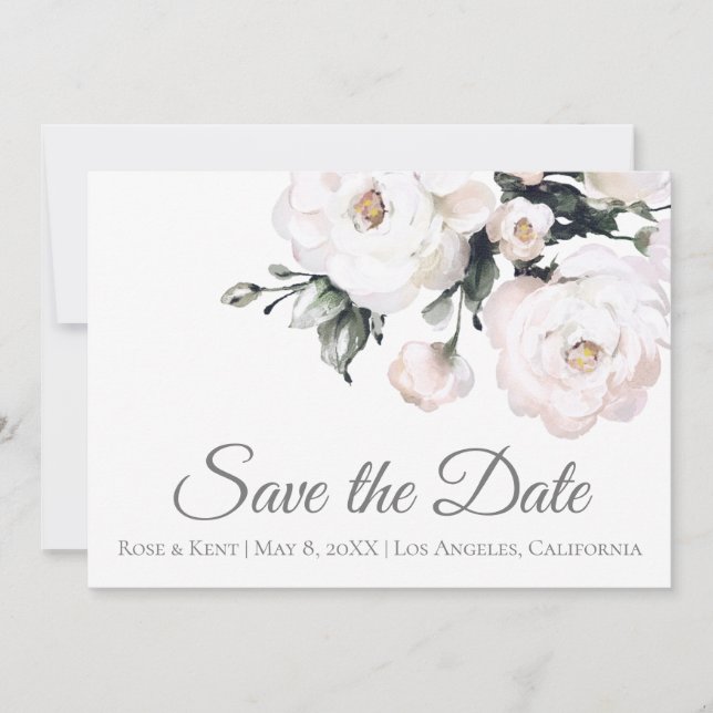 Reserva La Fecha Elegante Boda sencillo de rosas blancas (Anverso)