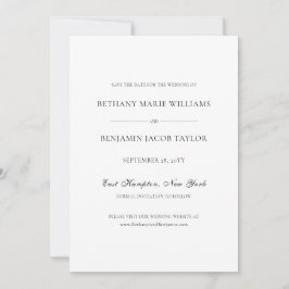 Reserva La Fecha Elegante Boda simple clásico blanco y negro