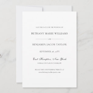 Reserva La Fecha Elegante Boda simple clásico blanco y negro