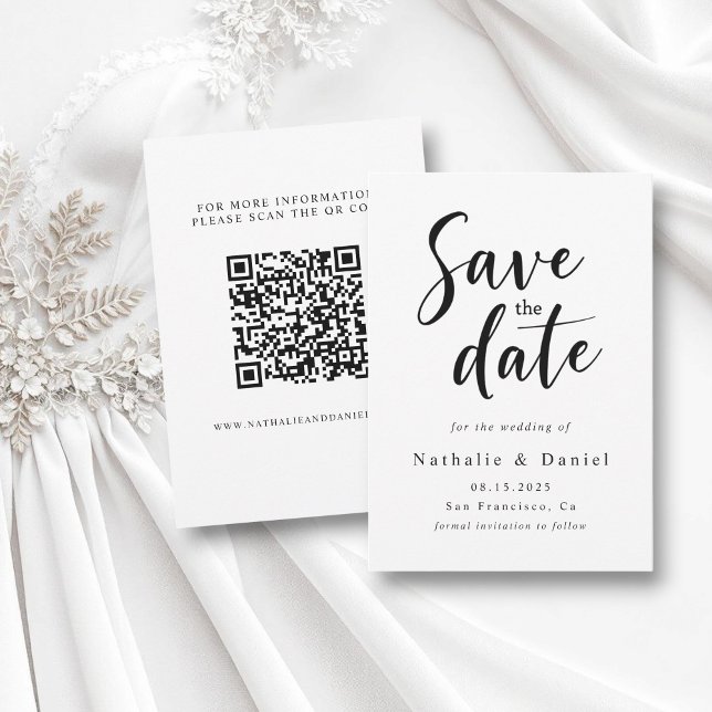Reserva La Fecha Elegante Boda simple de código QR en blanco y negr (Subido por el creador)