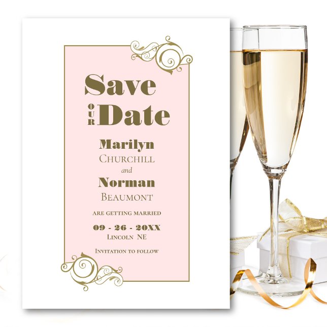 Reserva La Fecha Elegante Boda simple Rubor rosa y dorado (Subido por el creador)