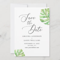 Elegante boda tropical de acuarela monstera
