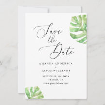 Elegante boda tropical de acuarela monstera
