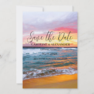 Reserva La Fecha Elegante Boda tropical de veraneo Sunset Beach