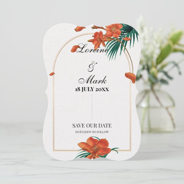 Reserva La Fecha Elegante Boda tropical floral (Anverso de pie)