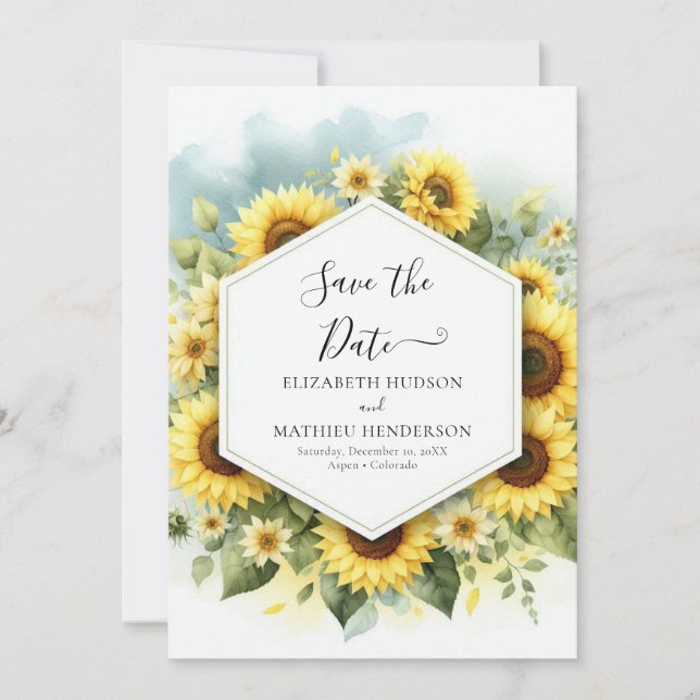 Reserva La Fecha Elegante Boda único de girasoles (Anverso)