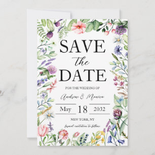 Reserva La Fecha Elegante Boda Verde de Flores Salvajes Audaces