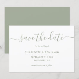 Reserva La Fecha Elegante Boda verde sabio Minimalista