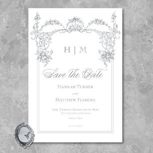 Reserva La Fecha Elegante Boda Victoriana Chinoiserie Gris Francés