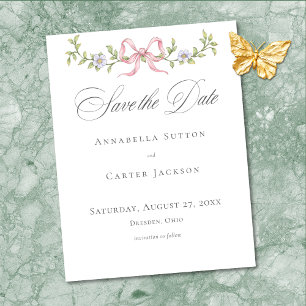 Reserva La Fecha Elegante boda victoriana con lazo floral pastel