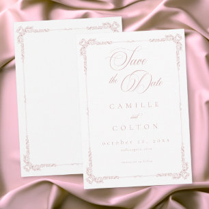 Reserva La Fecha Elegante Boda Vintage Barroco Rosa Polvoriento