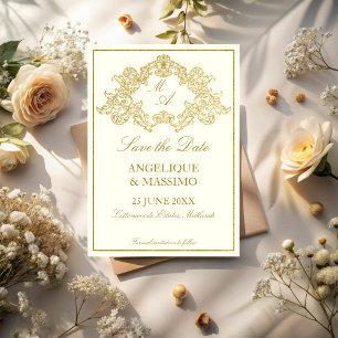 Reserva La Fecha Elegante boda vintage de marfil y oro
