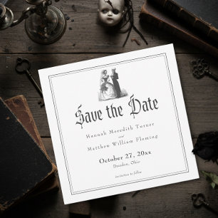 Reserva La Fecha Elegante Boda Vintage Gótico Negro Toile