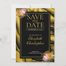 Reserva La Fecha Elegante Bodas Florales de Ágata Oro Negro