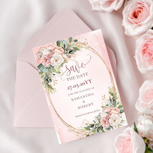 Reserva La Fecha Elegante Bohemio Rosa Desvanecido Verde Ahorra La