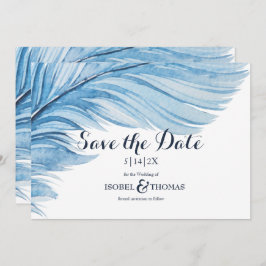 Reserva La Fecha Elegante Boho Blue Watercolor Abstract Feather