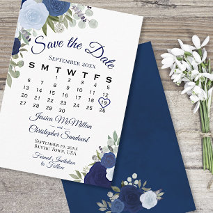Reserva La Fecha Elegante Boho Boda de Floral Azul Rústico