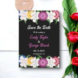 Reserva La Fecha Elegante Boho Colorful Rosas Boda Floral Negra