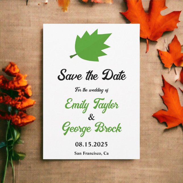 Reserva La Fecha Elegante Boho Green Autumn Leaves Fall Wedding (Subido por el creador)