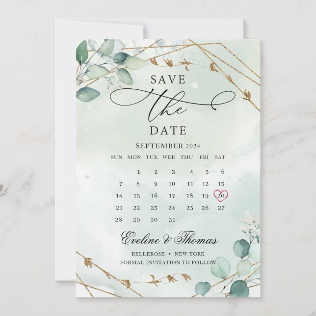 Reserva La Fecha Elegante Boho Greenerenery Foliage Gold Geometric (Anverso)