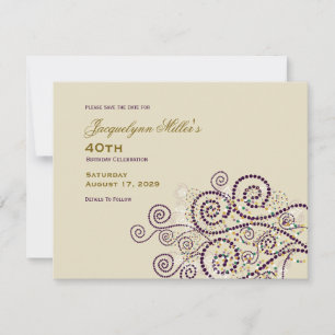 Reserva La Fecha Elegante Boho Purple Spirals Étnica Adulta Cumplea