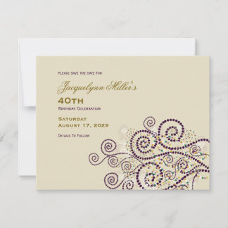 Reserva La Fecha Elegante Boho Purple Spirals Étnica Adulta Cumplea