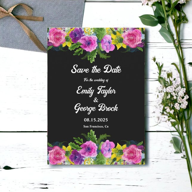 Reserva La Fecha Elegante Boho Romántico Flores Negras Boda Floral (Subido por el creador)