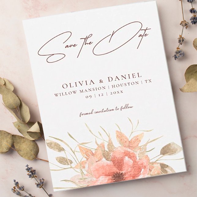 Reserva La Fecha Elegante Boho Rosa Acuarela de Boda Guardar la Fec (Subido por el creador)