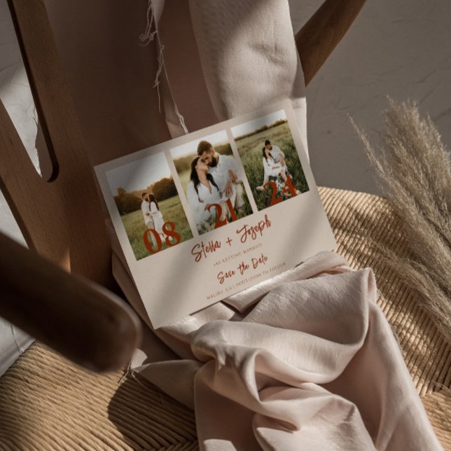 Reserva La Fecha Elegante Boho Terrcaotta Moderno 3 Fotos Boda (Subido por el creador)