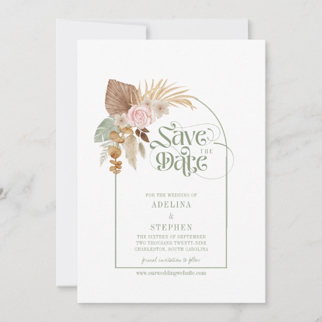 Reserva La Fecha Elegante Boho Tropical Flores Secas Arch Código QR (Anverso)