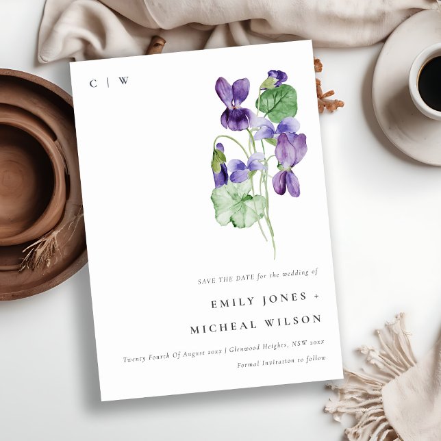 Reserva La Fecha Elegante Bonito acuarela Violeta Floral Bunch (Subido por el creador)