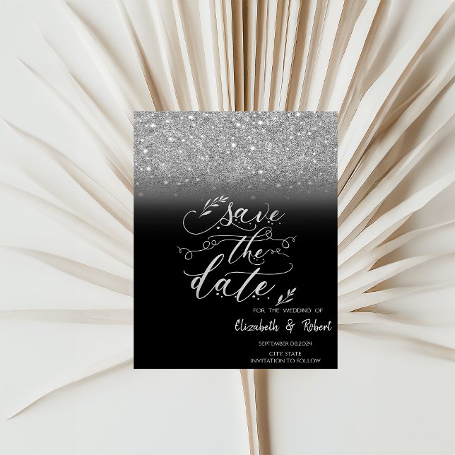 Reserva La Fecha Elegante brillo plateado Bokeh negro Save The Date (Subido por el creador)