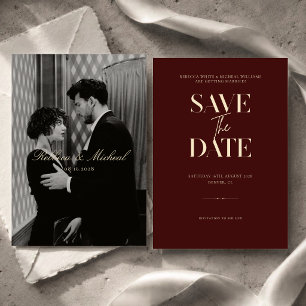 Reserva La Fecha Elegante Burgundy Old Money Foto Clásica Boda