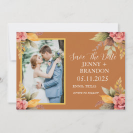 Reserva La Fecha Elegante Caída Otoño Floral Terracotta Foto De Oto