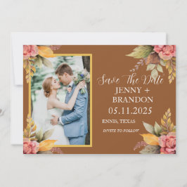 Reserva La Fecha Elegante Caída Otoño Floral Terracotta Foto De Oto