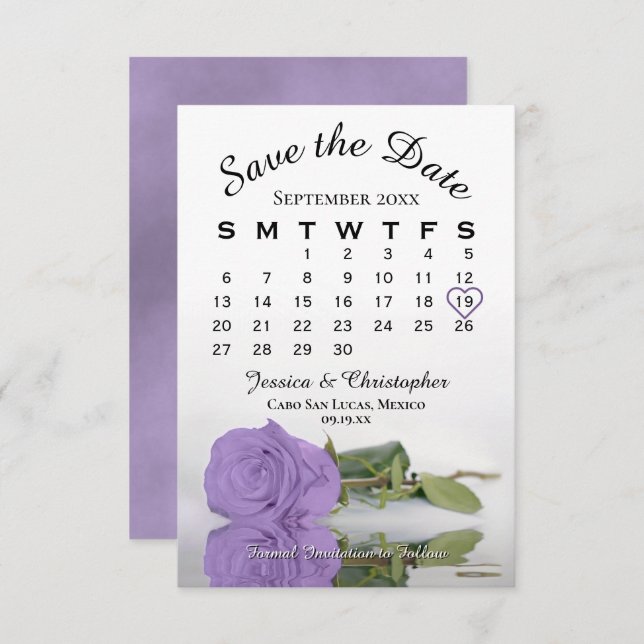 Reserva La Fecha Elegante calendario de Boda Rosa morado de Lavanda (Anverso / Reverso)