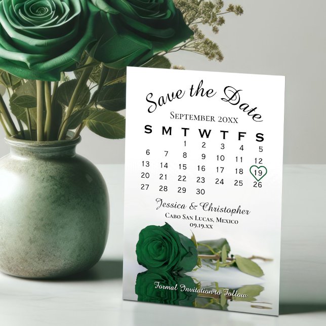 Reserva La Fecha Elegante calendario de Bodas de Moda de Rosa verde (Subido por el creador)
