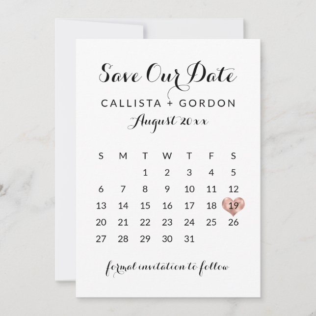 Reserva La Fecha Elegante calendario moderno de Rosa negro dorado d (Anverso)