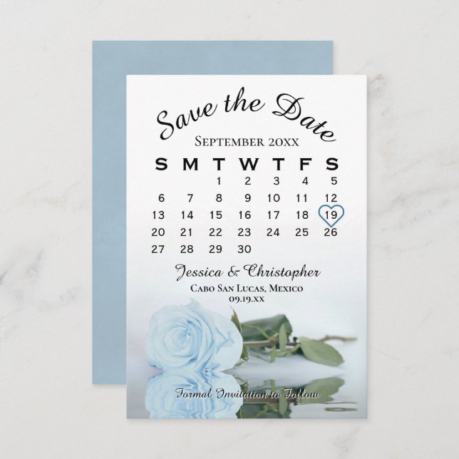 Reserva La Fecha Elegante calendario Rosa azul turbio pálido Boda (Anverso / Reverso)