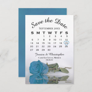 Reserva La Fecha Elegante calendario Rosa azul turquesa Boda
