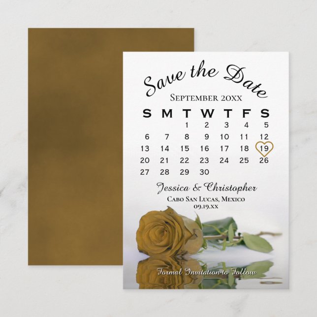 Reserva La Fecha Elegante calendario Rosa Ochre de Oro Boda (Anverso / Reverso)