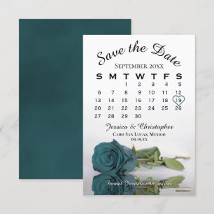 Reserva La Fecha Elegante calendario Rosa Romántico Boda Verde azul