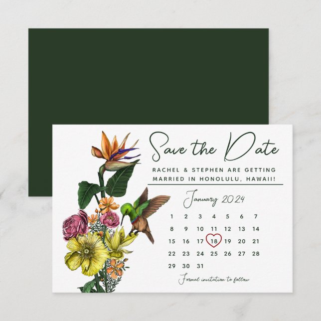 Reserva La Fecha Elegante calendario tropical floral Guardar la fec (Anverso / Reverso)