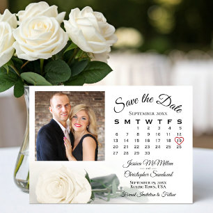 Reserva La Fecha Elegante calendario y foto de Boda de rosa blanco 