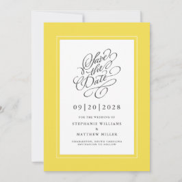 Reserva La Fecha Elegante Caligrafía Amarilla para Bodas Escritura