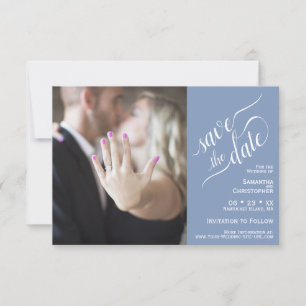 Reserva La Fecha Elegante caligrafía azul 2 panel Boda de fotografí